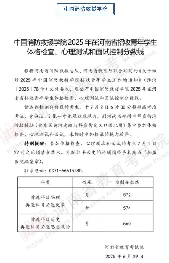 軍隊(duì)、公安、司法、消防類院校2025年在河南省招生面試、體檢控制線分?jǐn)?shù)線公布
